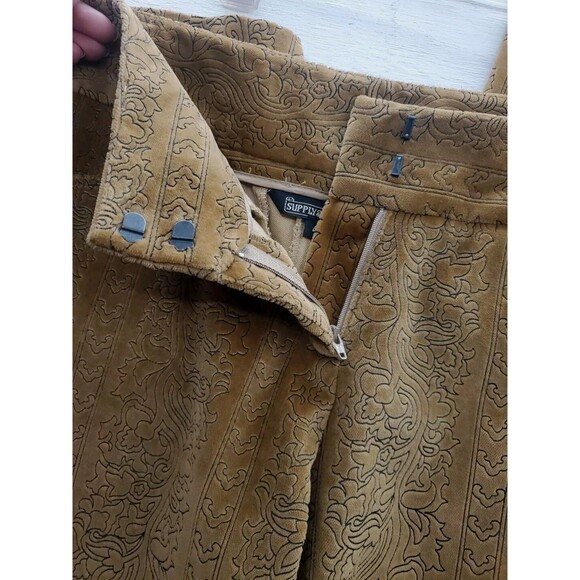 Tan Velvet Velour Floral Etched Straight Leg Pants Supply & Demand Size 4 - Picture 8 of 10